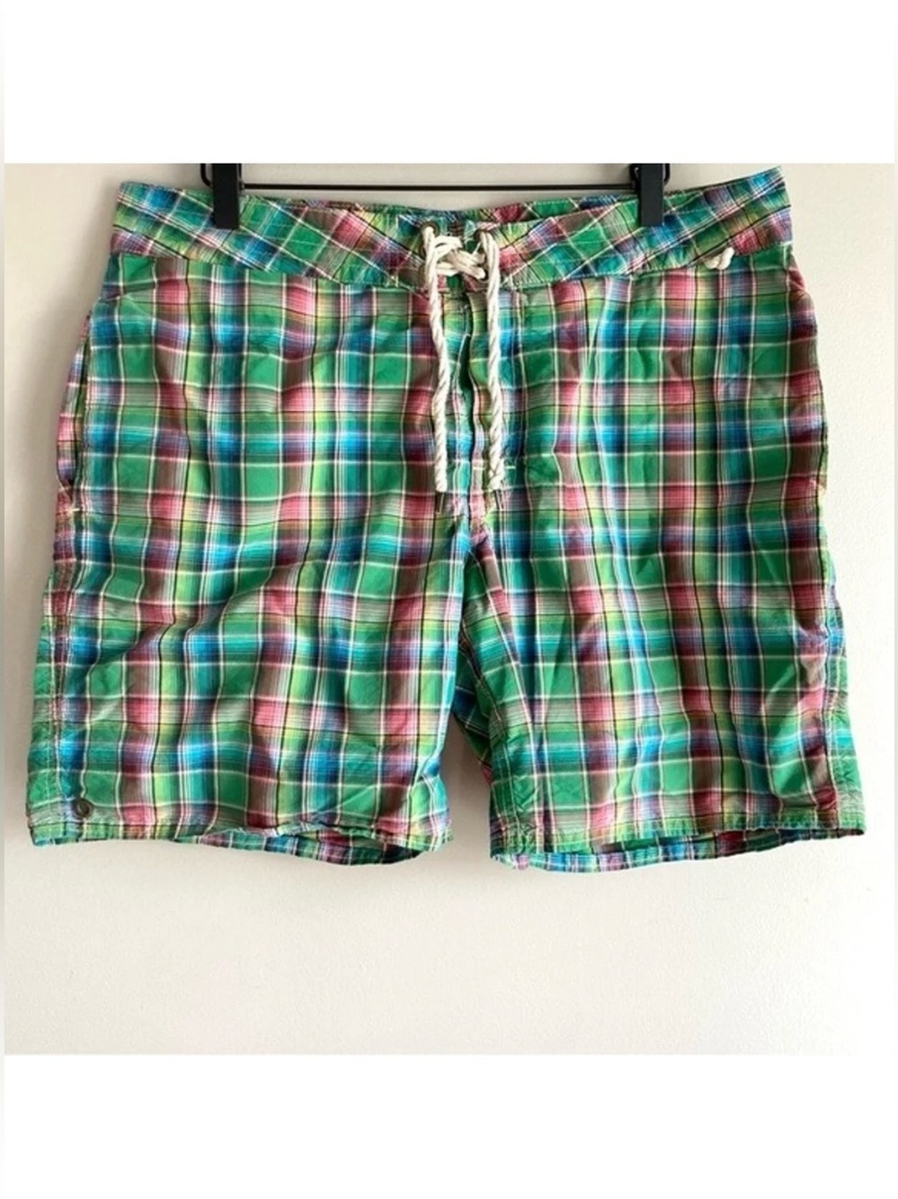 Vintage Ralph Lauren swimwear Polo 90s trunks shorts  green plaid mens 34 mesh